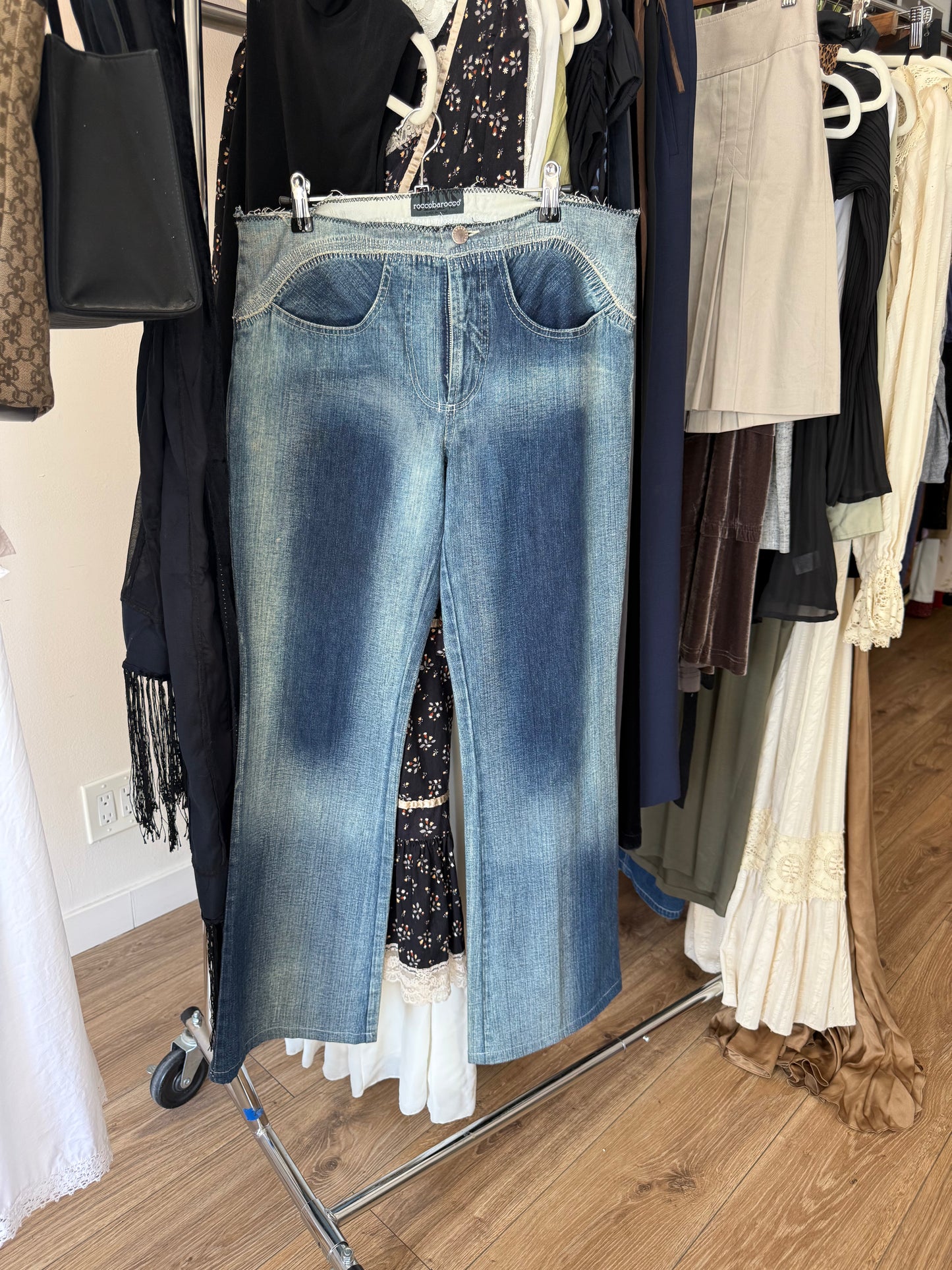 Roccobarocco 2000s flare denim pants