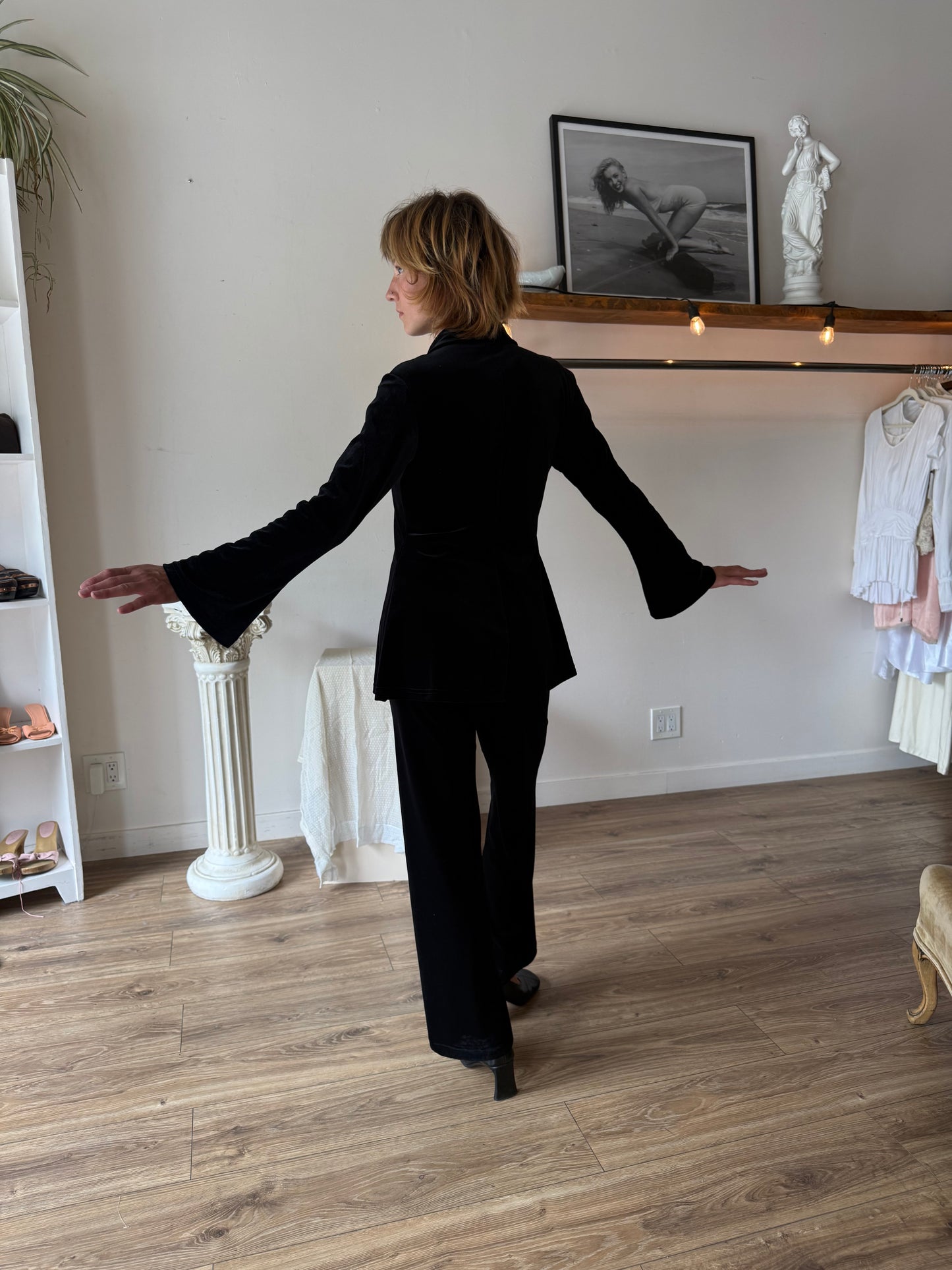 90s velvet bell sleeve and bottom set