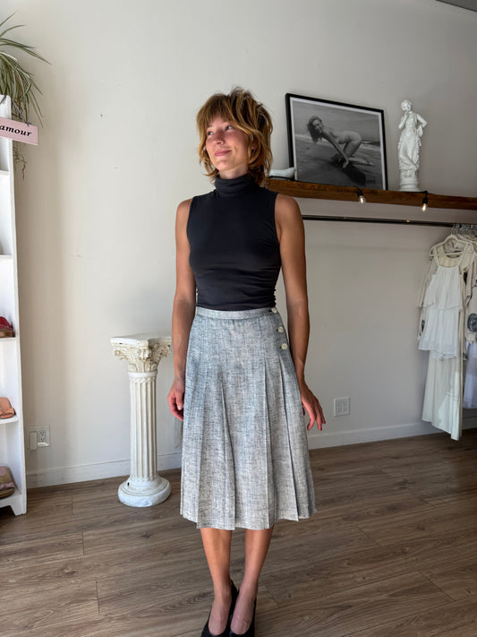 light gray pleated midi skirt