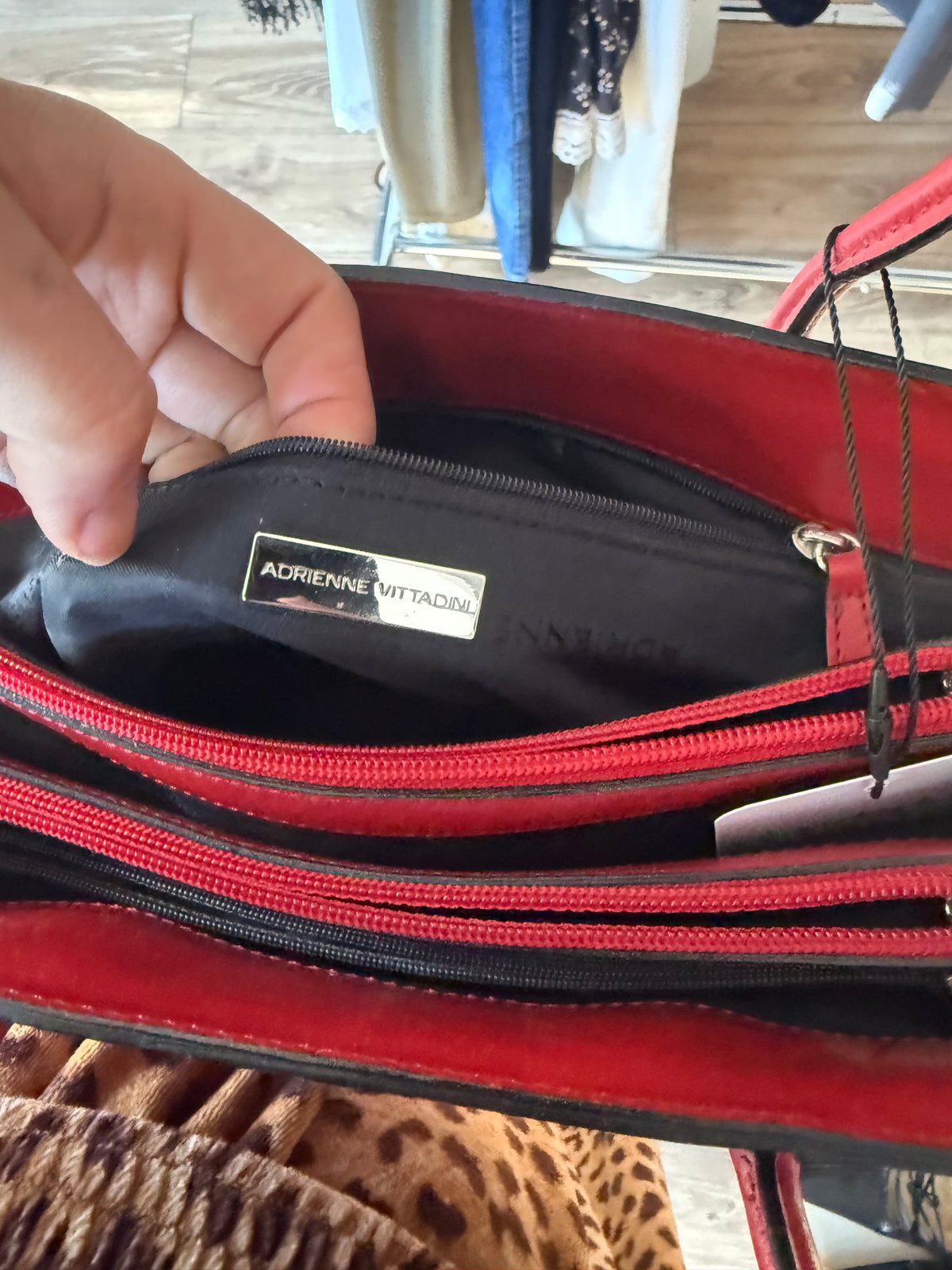 Vintage Red Leather & Zebra Print Structured handbag