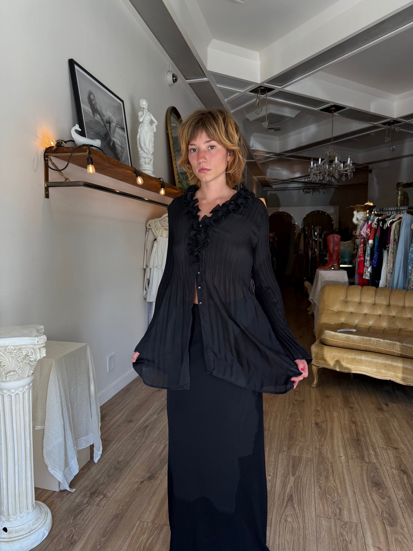 Sunny Leigh Pleated ruffle blouse