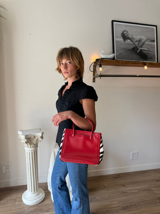 Red and zebra print bag