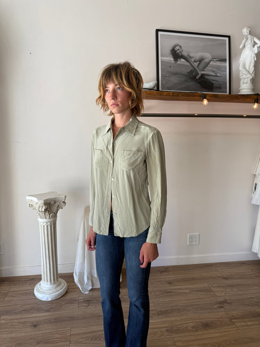 Express silk stretch sage blouse