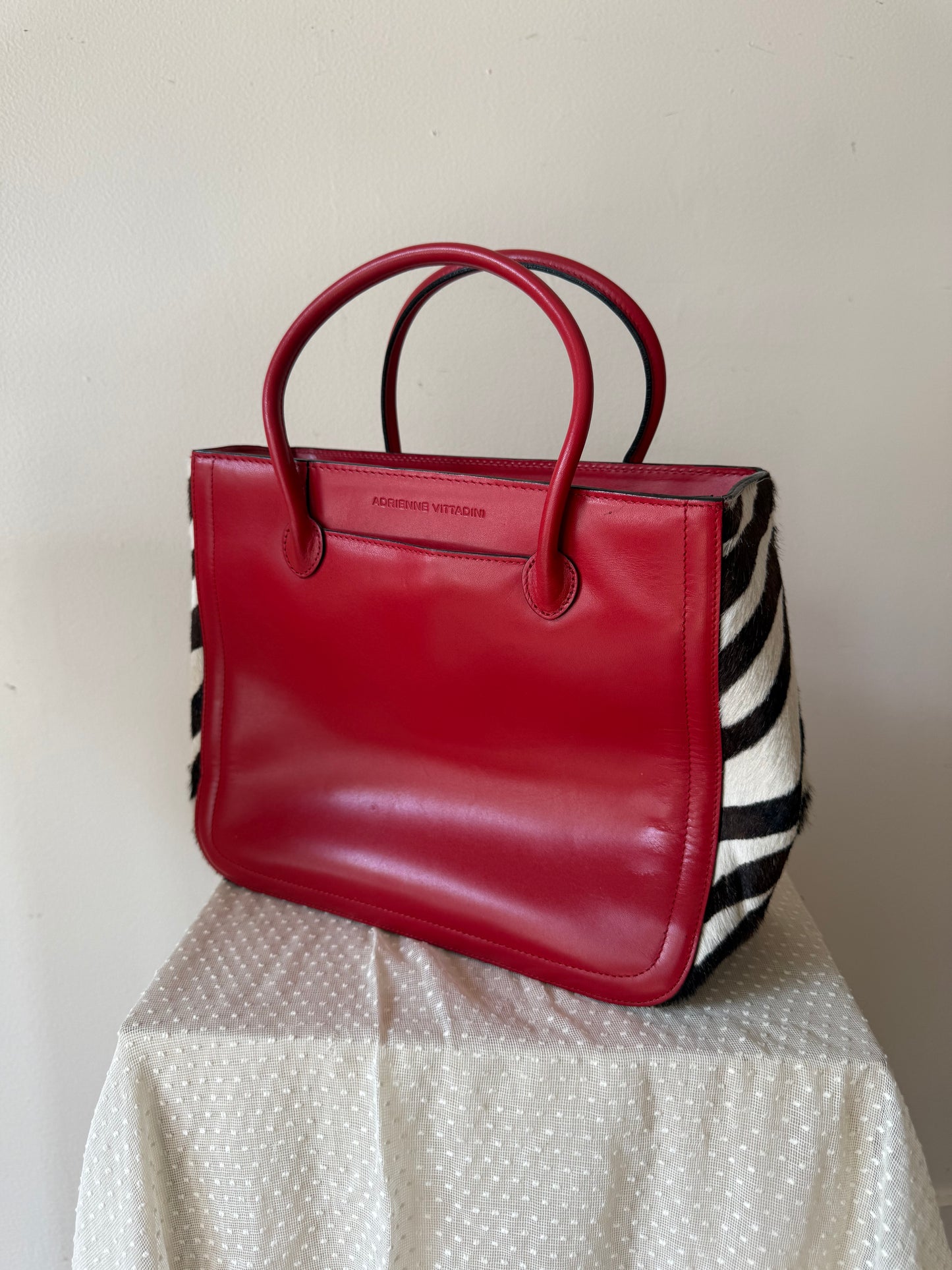 Red and zebra print bag
