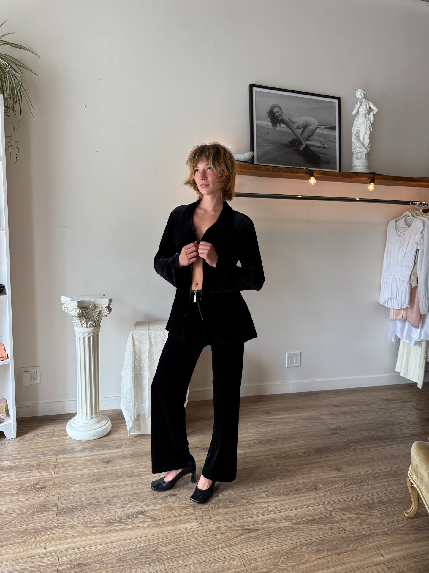 90s velvet bell sleeve and bottom set