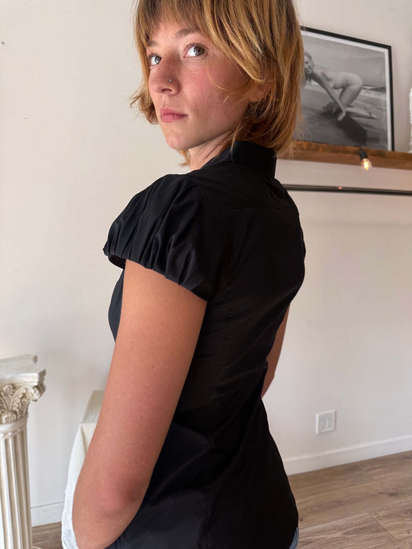 Pleated Puff Sleeve Blouse