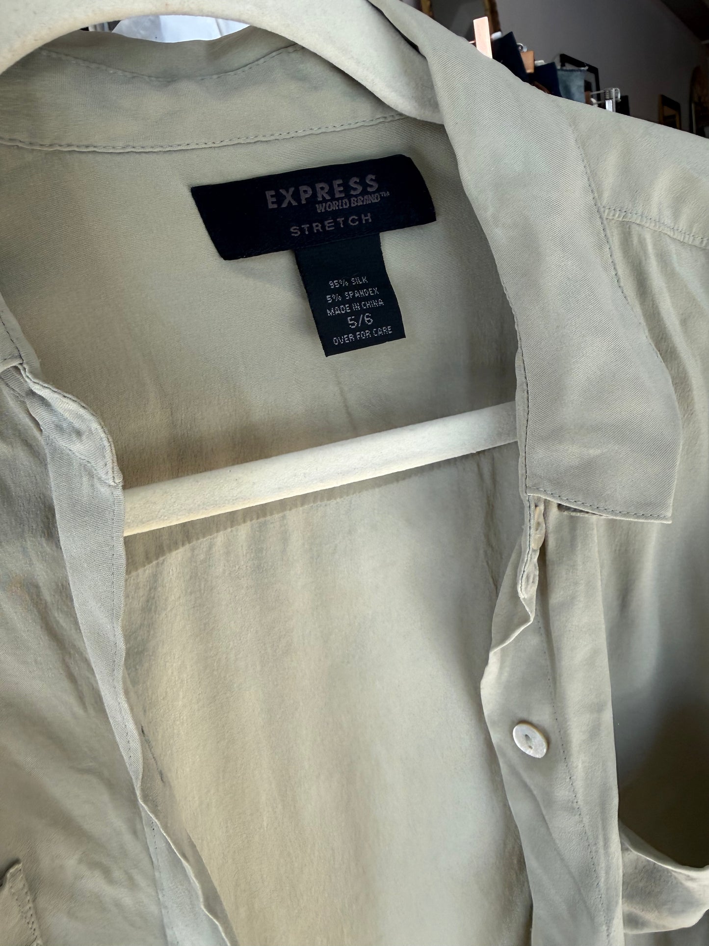 Express silk stretch sage blouse