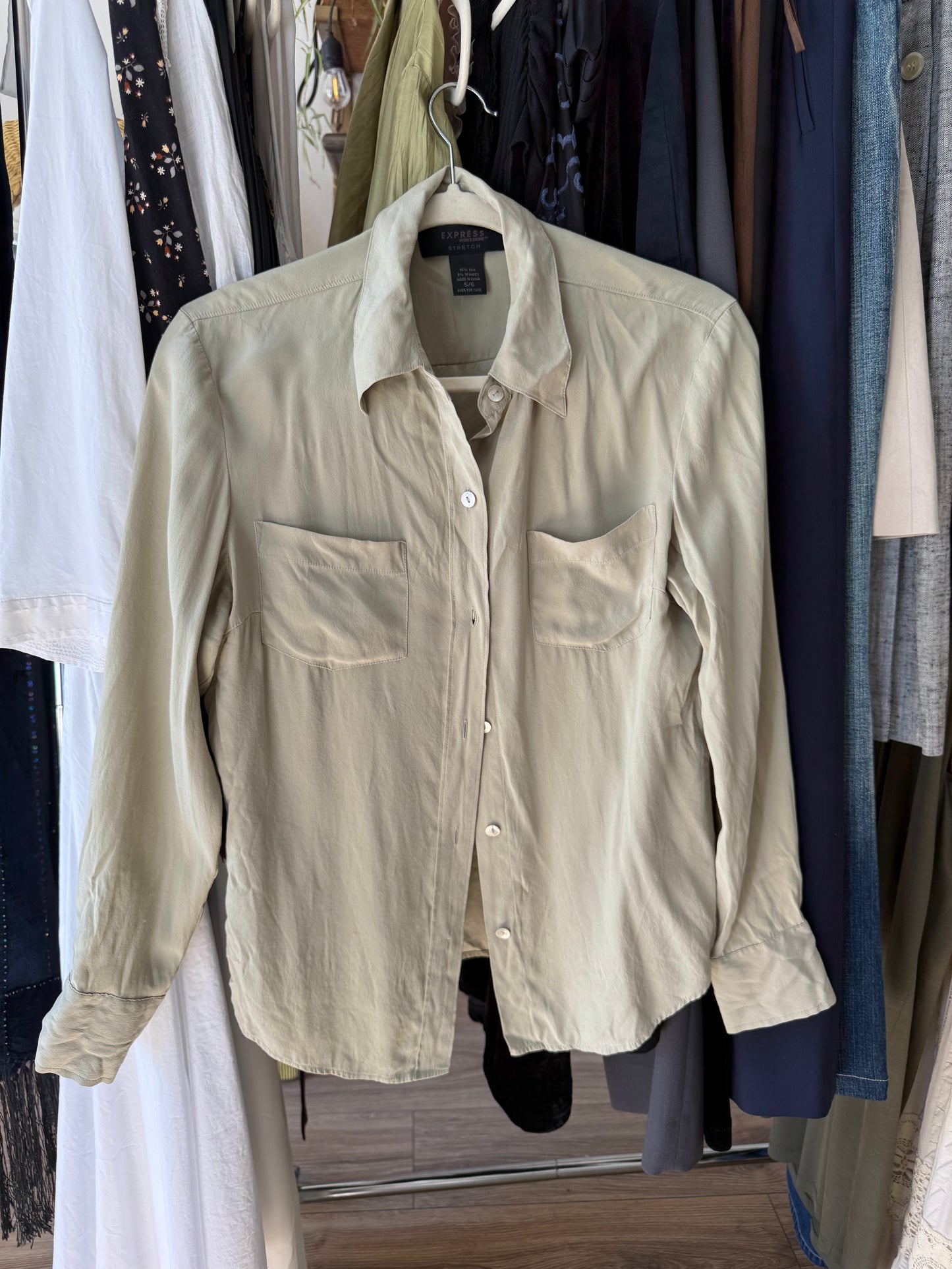 Express silk stretch sage blouse
