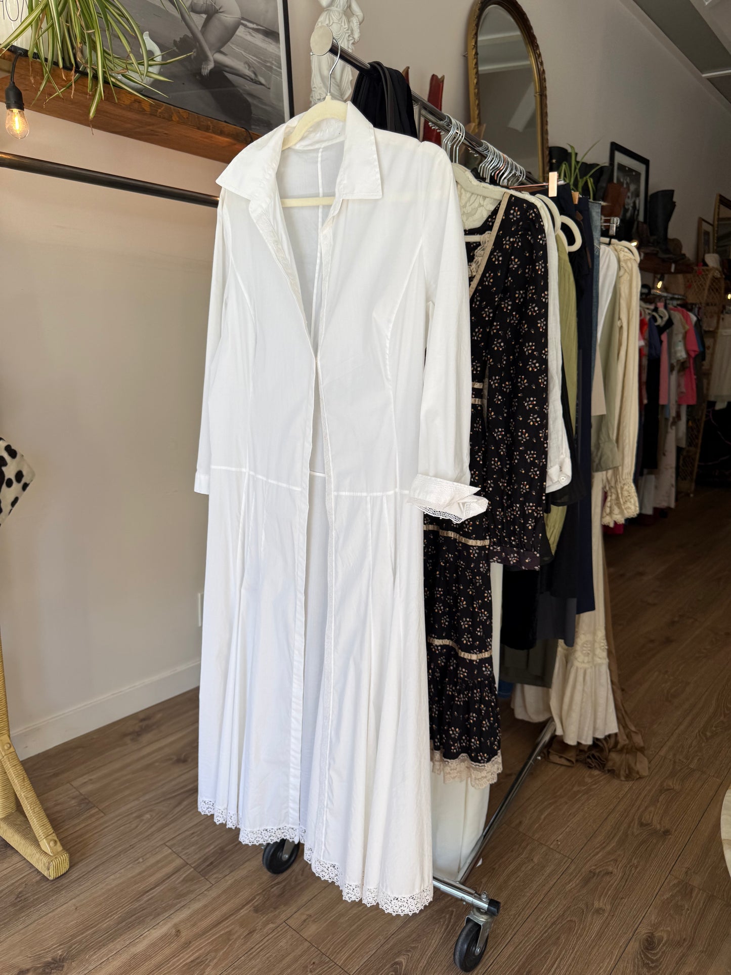 White cotton lace shirt dress