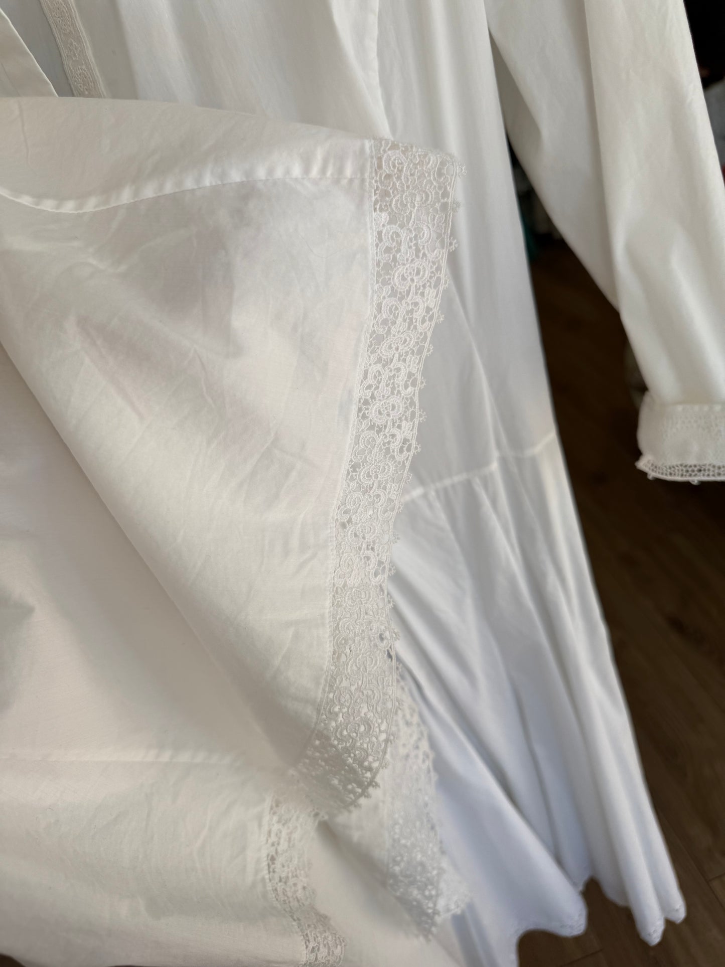 White cotton lace shirt dress