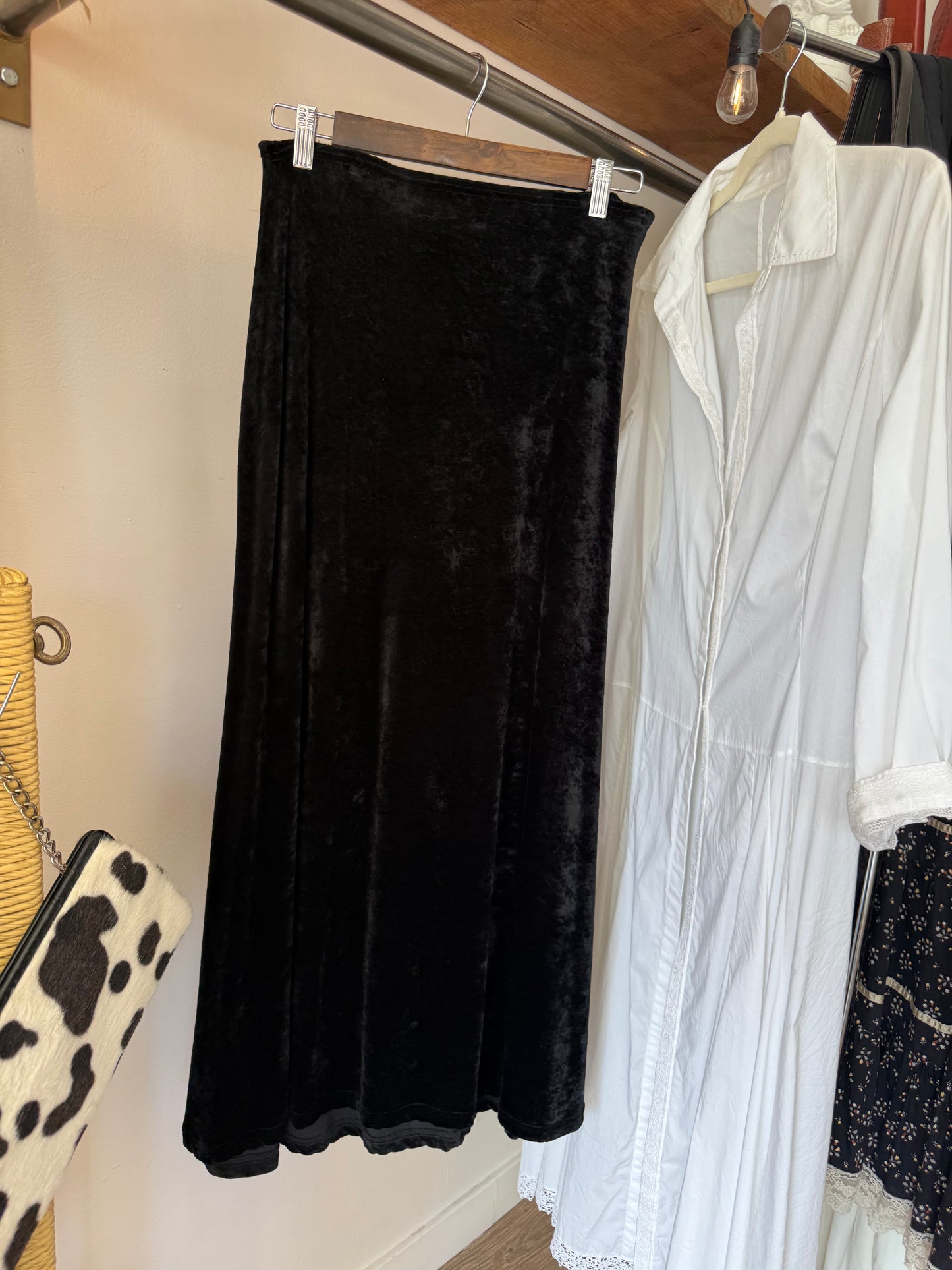 GAP 90s black crushed velvet maxi skirt